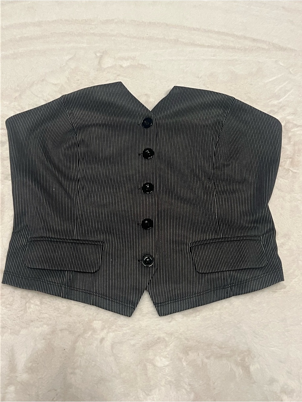 Strapless Pinstripe Crop Vest - Black